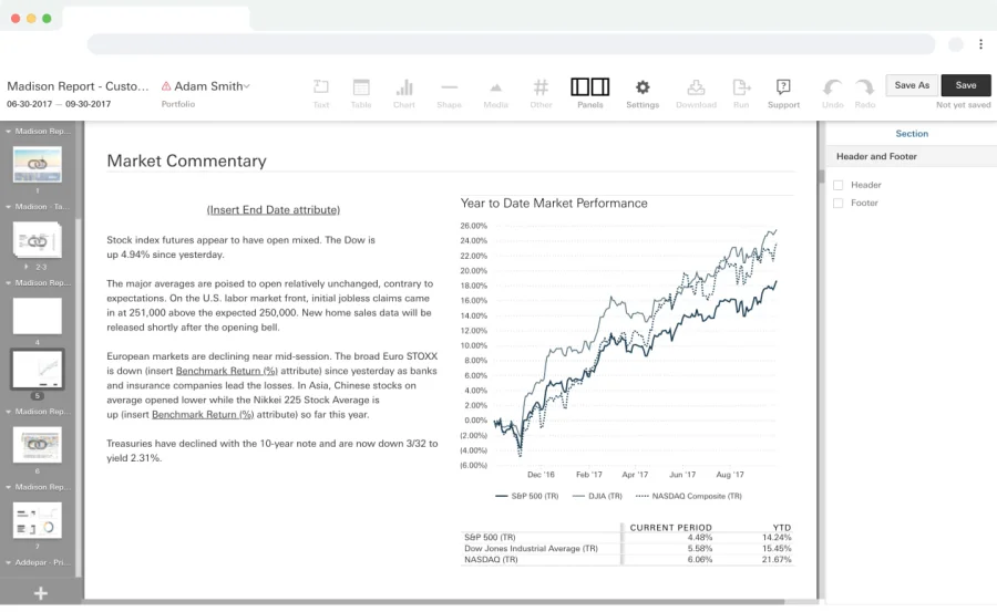 Create custom, branded reports in minutes, communicating portfolio insights in your desired level of granularity
